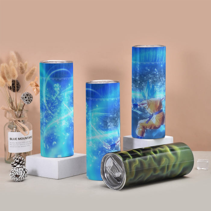 DBZ Goku SSGSS Saiyan God Blue Aura Blasting Streetwear Tumbler with twinkle surface