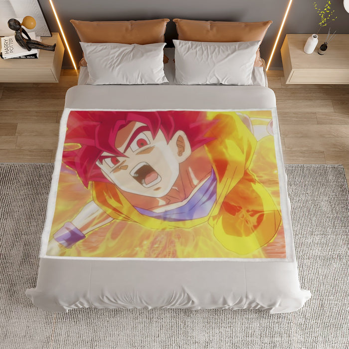 Dragon Ball Goku Super Saiyan Red God Face Portrait Print Household Warm Blanket
