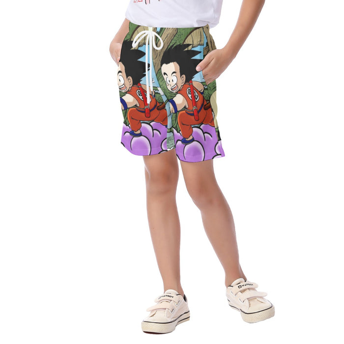 Dragon Ball  Kid Goku Flying With Shenron  Kid's Beach Shorts