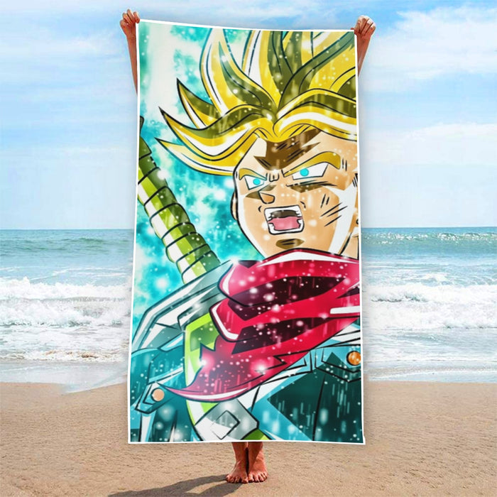 DBZ Trunks Super Saiyan Powerful Battle Ultimate Transformation Design Beach Towel