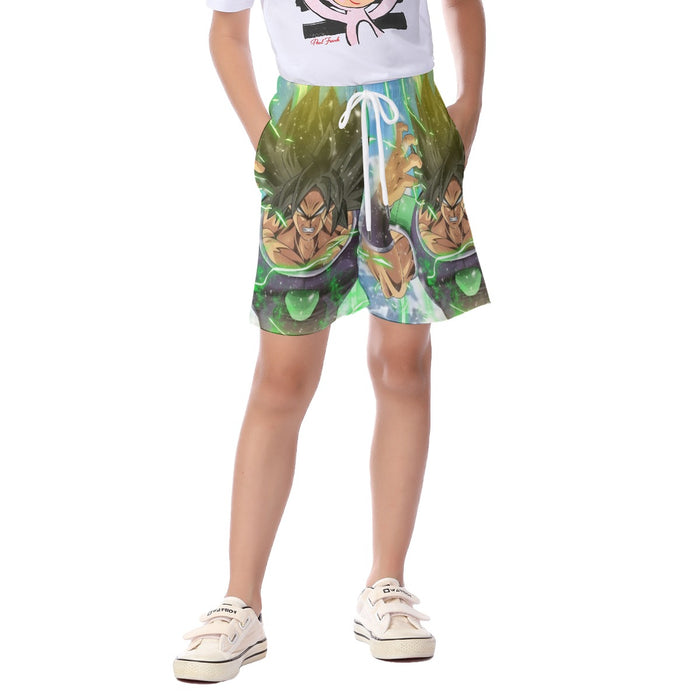 Dragon Ball Super Transforming Broly Kid's Beach Shorts