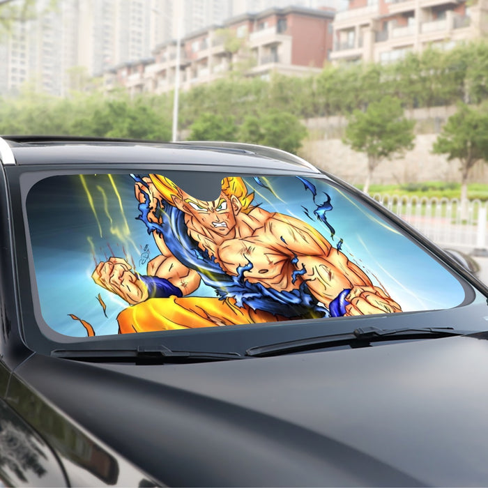 DBZ Goku Super Saiyan Thunder Power Damage Fight Cool Design Windshield Sunshade