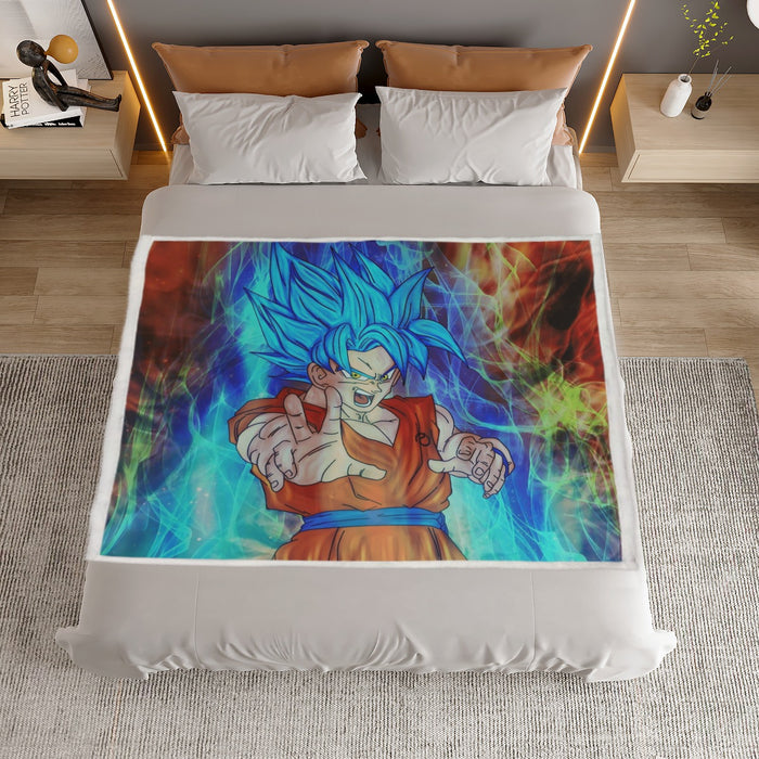 DBZ Goku Super Saiyan God Blue SSGSS Power Aura Fire Theme Design Household Warm Blanket