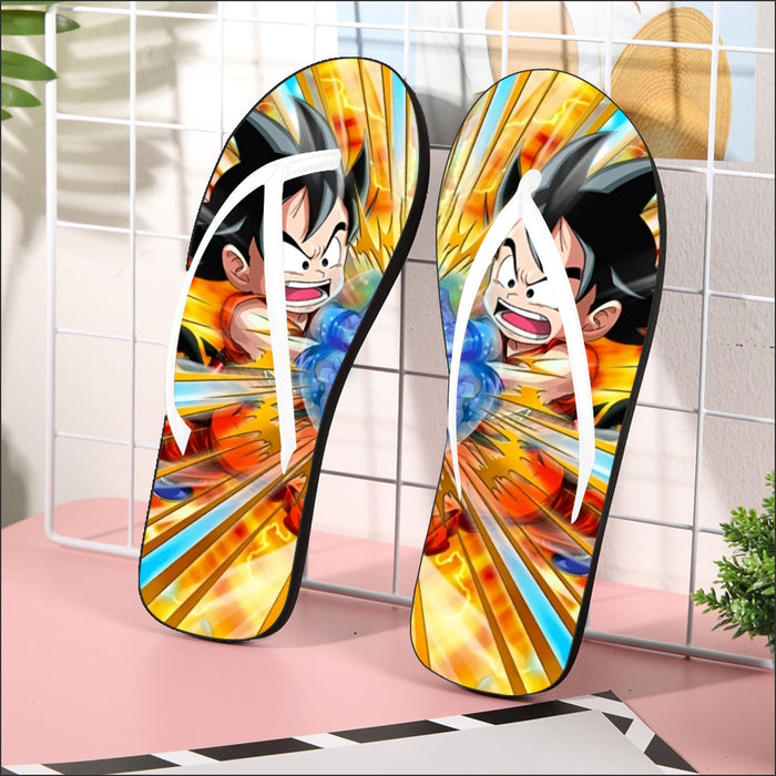 Dragon Ball Energy Kid Goku Blue Kamehameha Flip Flops