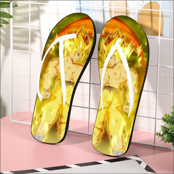 Dragon Ball Goku Super Saiyan Battle Posture Aura Style Flip Flops