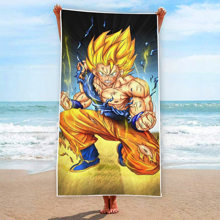 DBZ Goku Super Saiyan Thunder Power Damage Fight Cool Design  Beach Towel