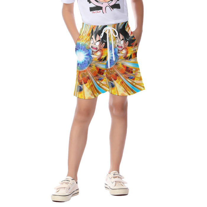 Dragon Ball Energy Kid Goku Blue Kamehameha Kid's Beach Shorts