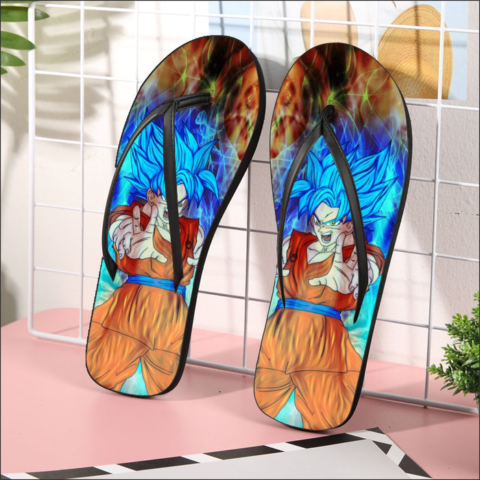 DBZ Goku Super Saiyan God Blue SSGSS Power Aura Fire Theme Design Flip Flops