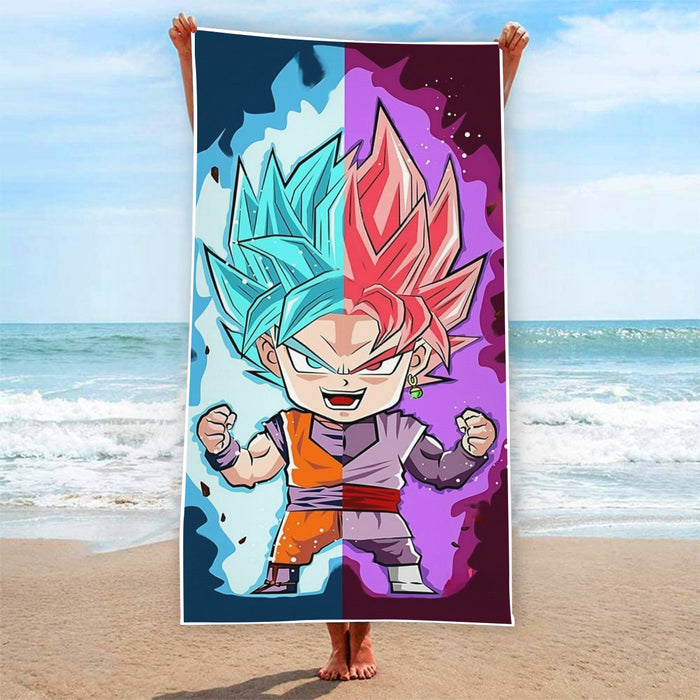 DBZ Goku Zamasu SSGSS God Blue Rose Super Saiyan Chibi Beach Towel