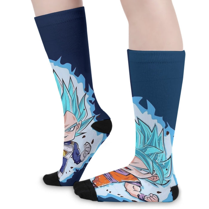 DBZ Goku Vegeta SSGSS God Blue Super Saiyan Chibi Sketch Socks