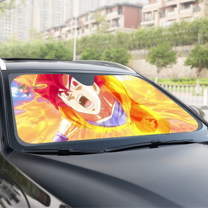 Dragon Ball Goku Super Saiyan Red God Face Portrait Print Windshield Sunshade