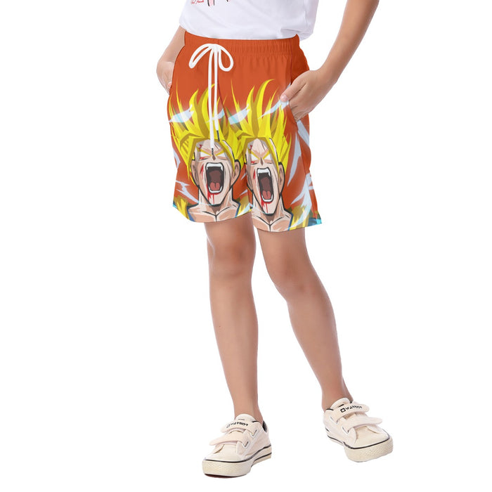 Dragon Ball Goku Super Saiyan Angry Scream Hand Drawing Design Kid's Beach Shorts