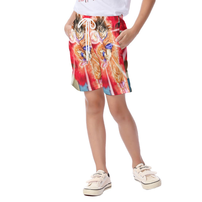 Dragon Ball Super Goku Red Kaioken Energy Epic Punch Kid's Beach Shorts