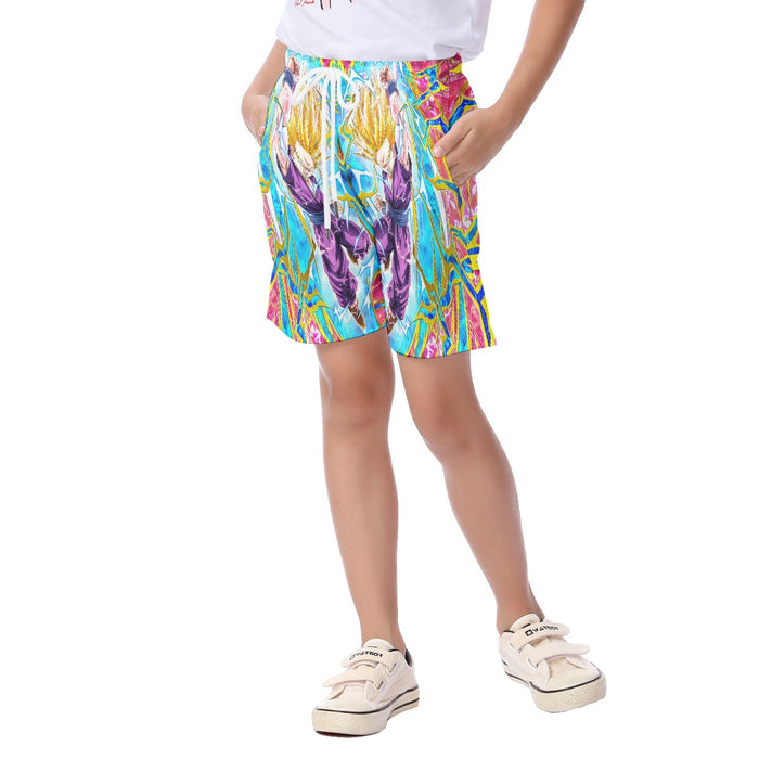 Teen Gohan Dragon Ball Full Tilt Kamehameha Super Saiyan 2  Kid's Beach Shorts