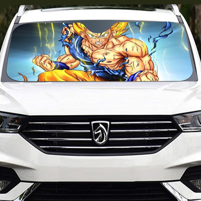 DBZ Goku Super Saiyan Thunder Power Damage Fight Cool Design Windshield Sunshade