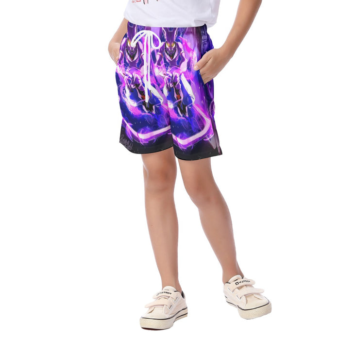 DBZ Mighty Destruction God Beerus Egyptian Cat Sport Design Kid's Beach Shorts