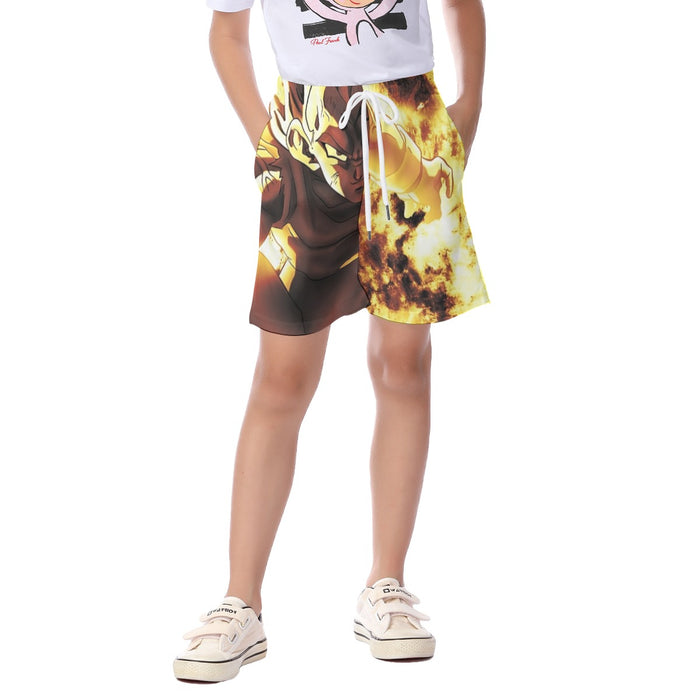 Dragon Ball Z Dope Majin Vegeta Grin Yellow Aura Kid's Beach Shorts