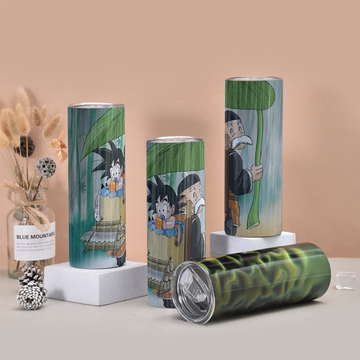 DBZ Kid Goku Super Saiyan Grandpa Gohan Cover Rain Cute Design Tumbler with twinkle surface