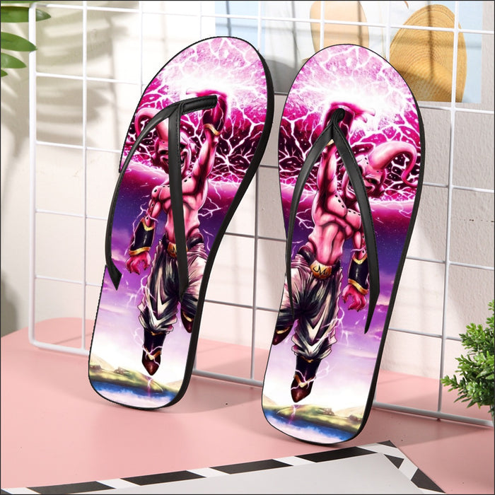 DBZ Kid Buu Super Villain Giant Ki Blast Realistic Design Flip Flops