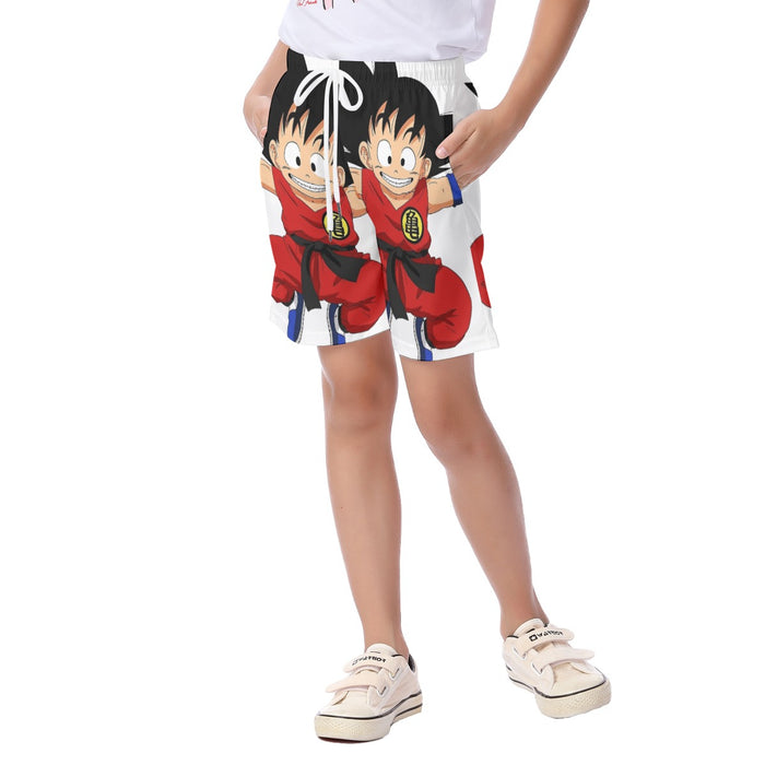 DBZ Jumping Kid Goku In His Training Suit Kid's Beach Shorts