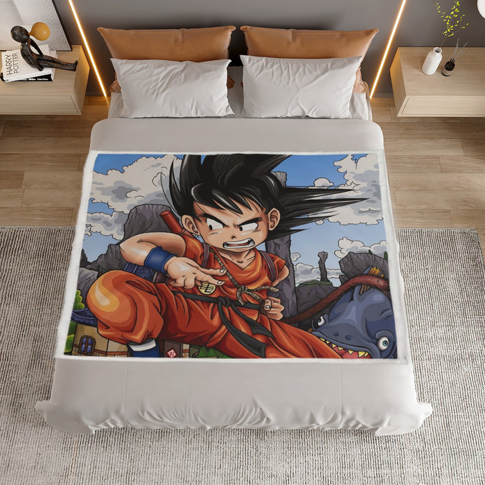 Dragon Ball Anime Angry Kid Goku Sky Clouds Blue 3D Household Warm Blanket