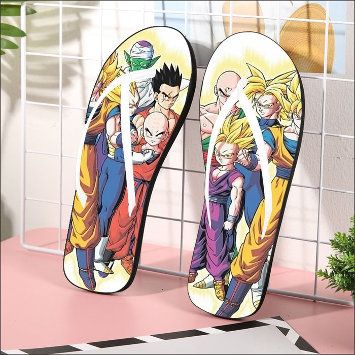 DBZ Goku Vegeta Super Saiyan Krillin Piccolo All Heroes Vibrant Design Flip Flops