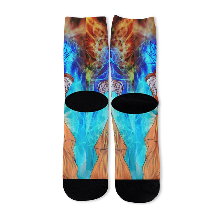 DBZ Goku Super Saiyan God Blue SSGSS Power Aura Fire Theme Design Socks