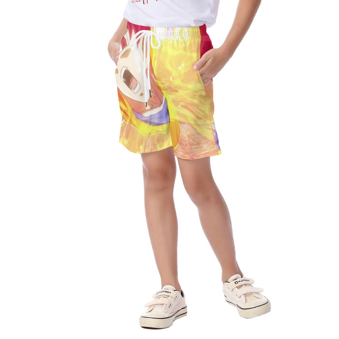 Dragon Ball Goku Super Saiyan Red God Face Portrait Print Kid's Beach Shorts