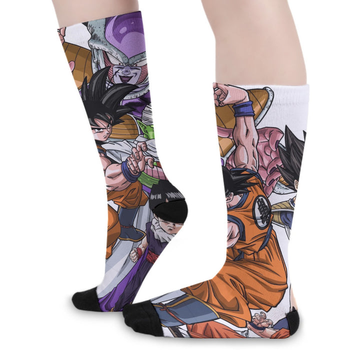 DBZ Goku Fighting Stance Gohan Piccolo Krillin Vegeta Frieza Color Socks