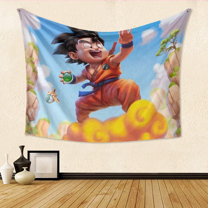 Dragon Ball Goku Kid Ride Flying Nimbus Cute Dope Streetwear Tapestry