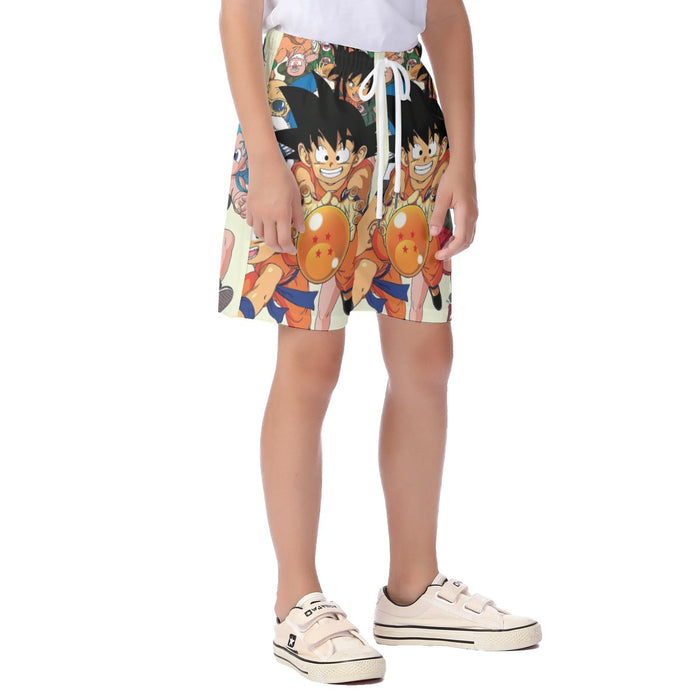 DBZ Kid Goku Master Roshi Bulma Krillin Chasing Dragon Ball Funny Kid's Beach Shorts