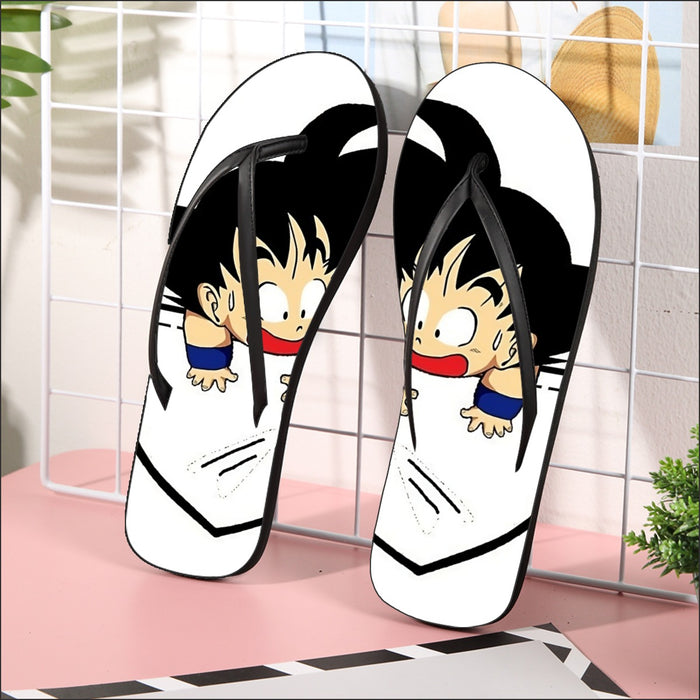 Smiling Goku On Pocket Of Dragon Ball Z Flip Flops