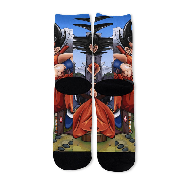 Dragon Ball Anime Angry Kid Goku Sky Clouds Blue 3D Socks