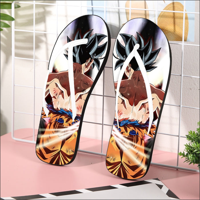 Dragon Ball Goku Damaged Battle Muscular Powerful Aura Flip Flops