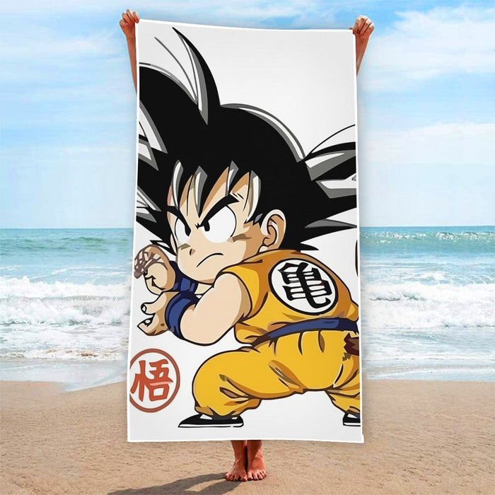 Cute Kid Goku Yellow Clothing Dragon Ball Z Beach Towel