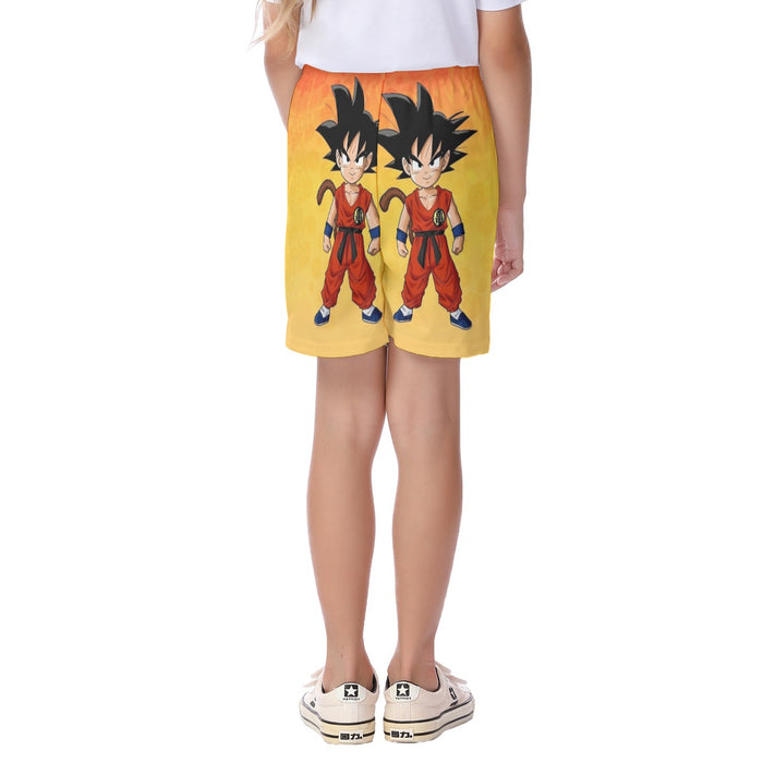 Cute Young Kid Goku Yellow Dragon Ball 3D Kid's Beach Shorts