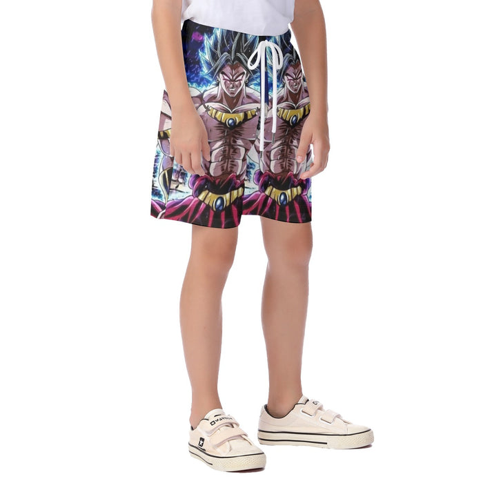 DBZ Legendary Super Saiyan Broly With Black Hair Kid's Beach Shorts