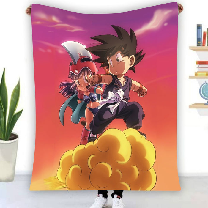 Kid Goku & Chichi Flying on Golden Cloud 3D Blanket