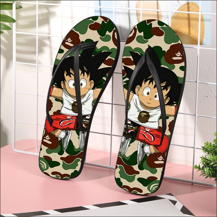 Dragon Ball Jumping Kid Goku Camouflage Flip Flops