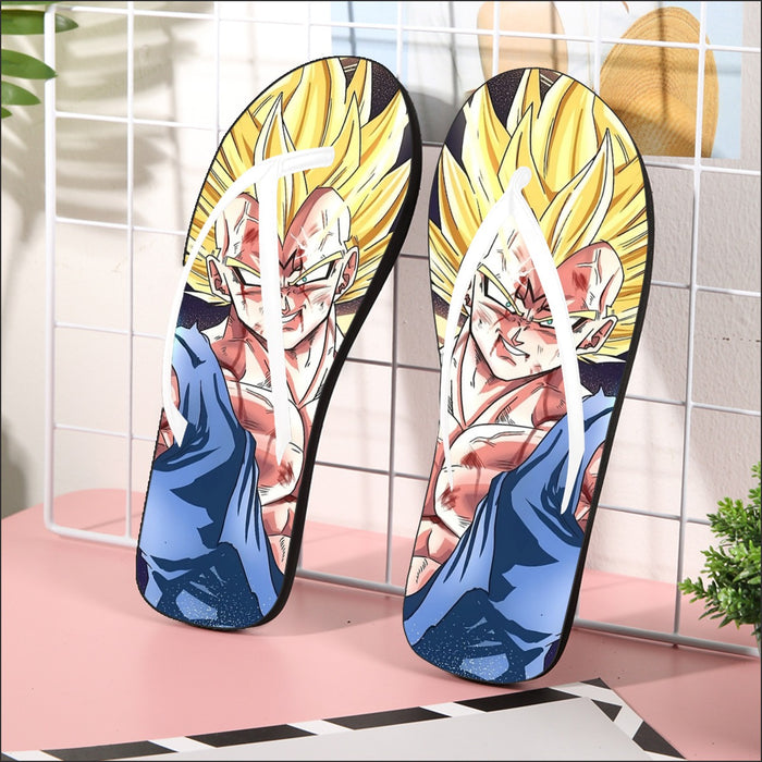 DBZ Majin Vegeta Saiyan Prince Fight Injure Manga Style Trending  Flip Flops