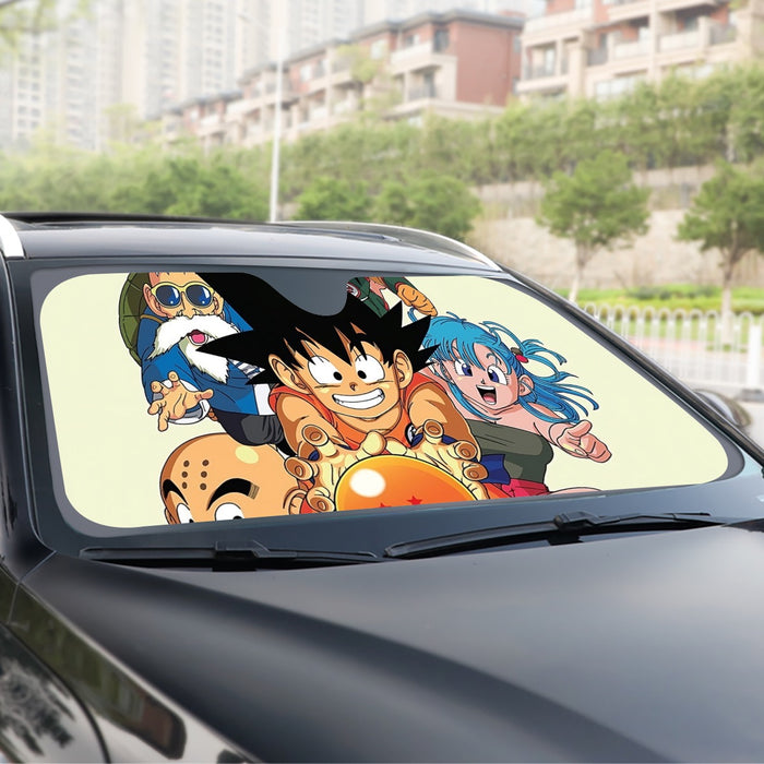 DBZ Kid Goku Master Roshi Bulma Krillin Chasing Dragon Ball Funny Windshield Sunshade