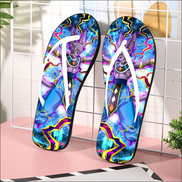 Dragon Ball Super Beerus Destruction God Egyptian Cat Vibrant Design Flip Flops