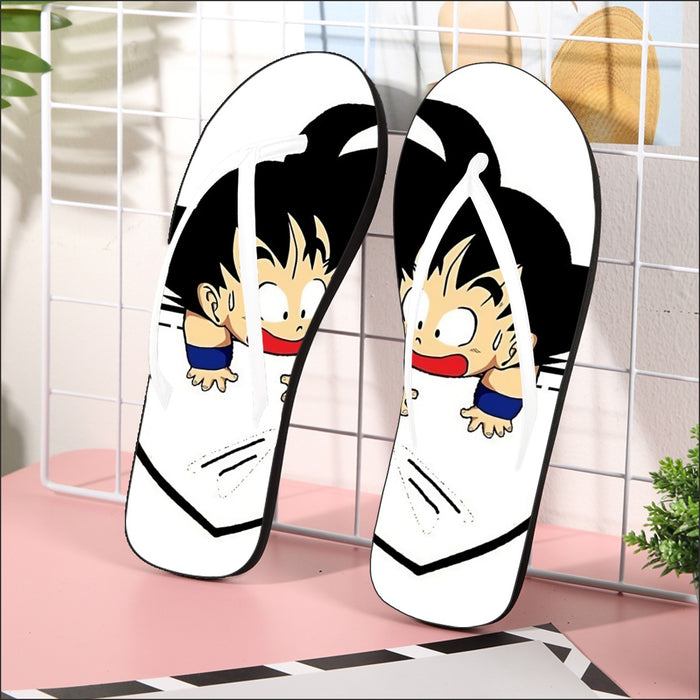 Smiling Goku On Pocket Of Dragon Ball Z Flip Flops