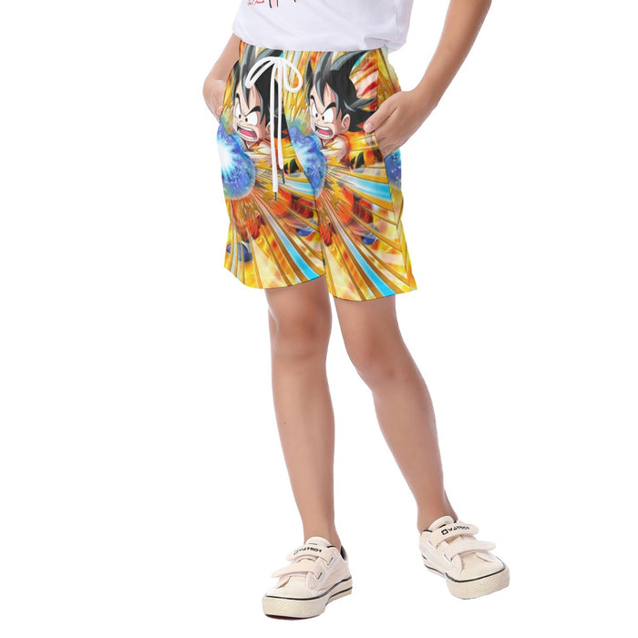 Dragon Ball Energy Kid Goku Blue Kamehameha Kid's Beach Shorts