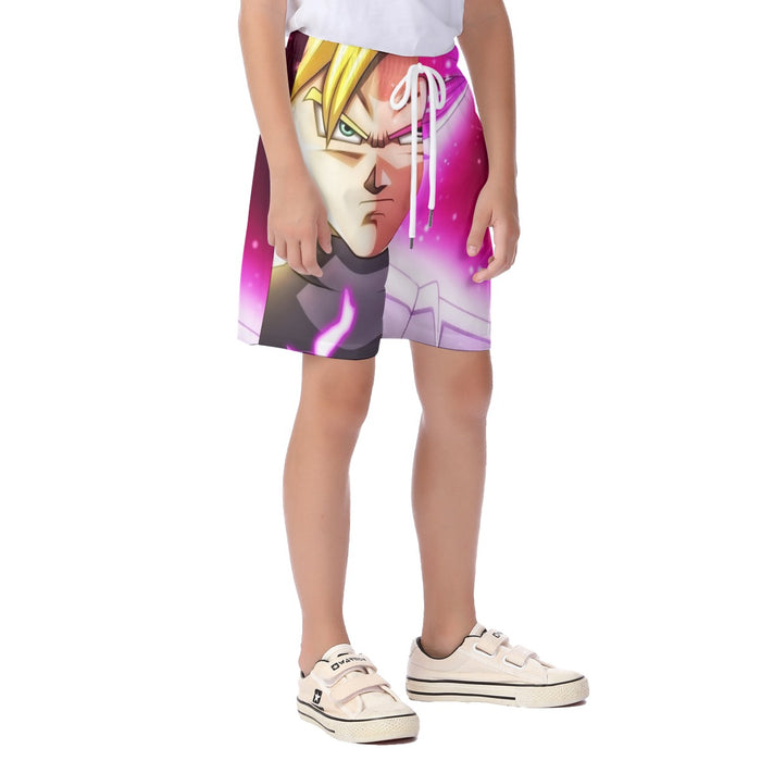 DBZ Goku God Half Rose and Golden Portrait Dope Design Kid's Beach Shorts