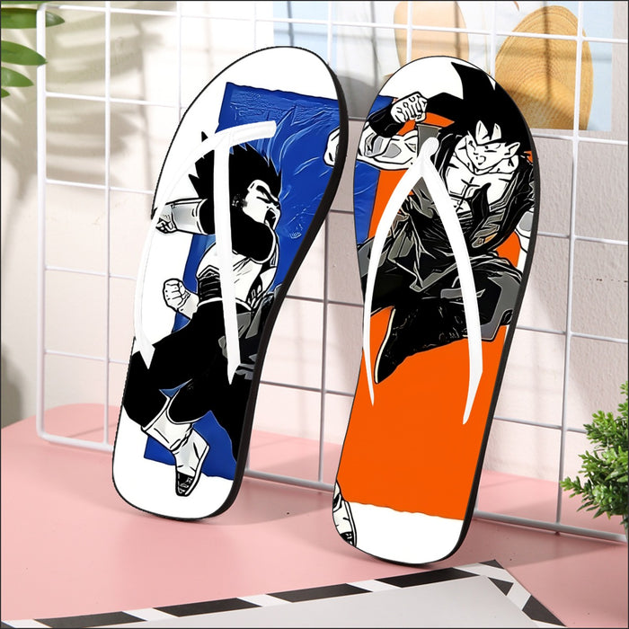 Red Goku And Blue Vegeta Fight Dragon Ball Z Flip Flops