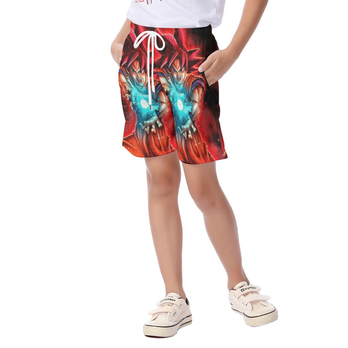 Awesome Red Hair Goku DBZ Kid's Beach Shorts