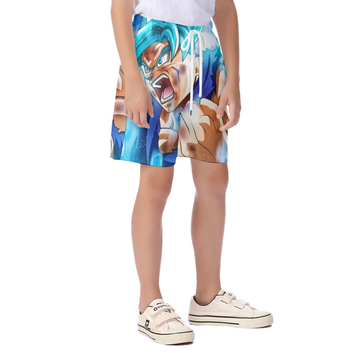 Dragon Ball Goku Blue Kaioken Ultra Instinct Epic 3D Kid's Beach Shorts