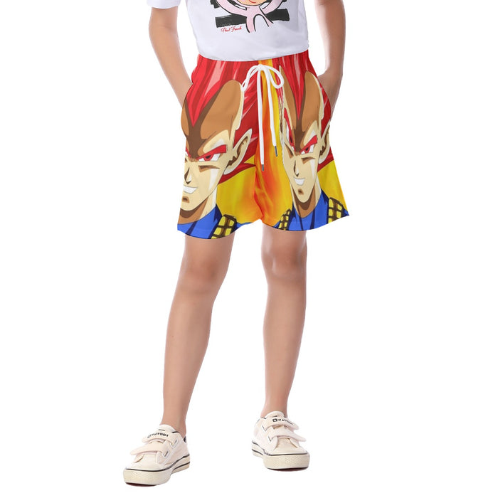 Dragon Ball Vegeta Super Saiyan Red God Vibrant Print  Kid's Beach Shorts