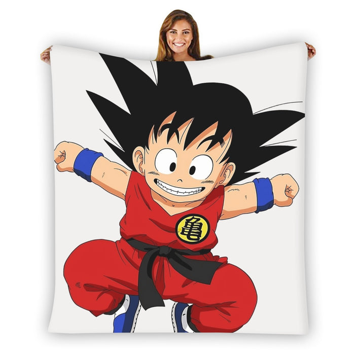 DBZ Jumping Kid Goku In His Training Suit Blanket